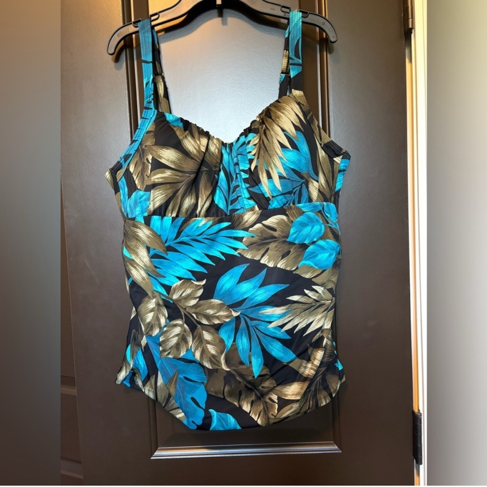 Lands End, Tankini Top, Black, Blue, 16